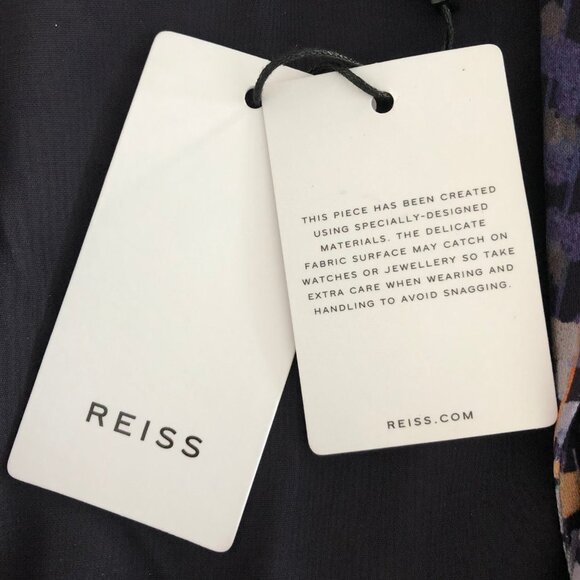 Reiss Esmerelda-Coco Moon Print Deep V Nk Mini Dress Navy Burnt Org Tan Sz 6 NWT - Picture 14 of 16